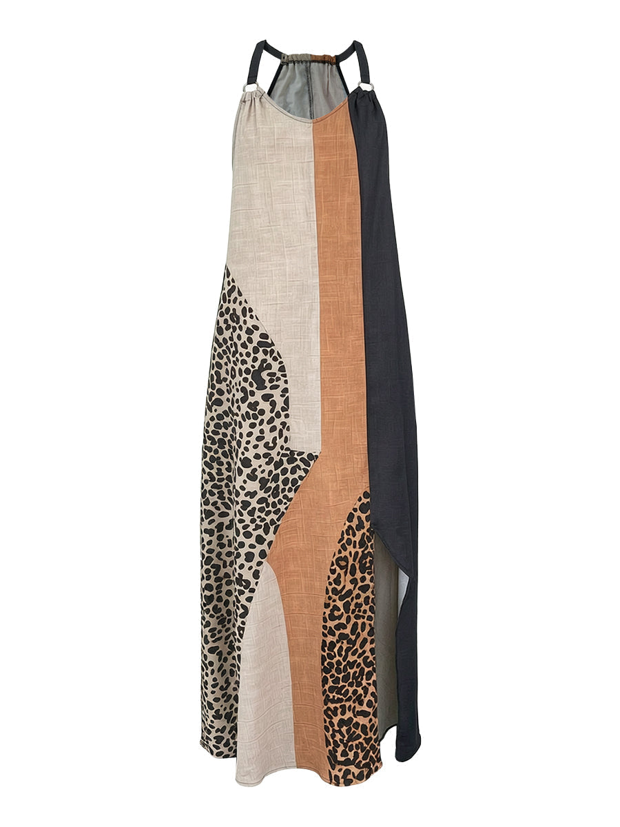 INÈS | Robe longue dos nu à imprimé léopard avec empiècements asymétriques