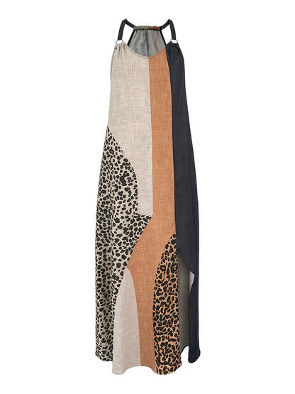 INÈS | Robe longue dos nu à imprimé léopard avec empiècements asymétriques