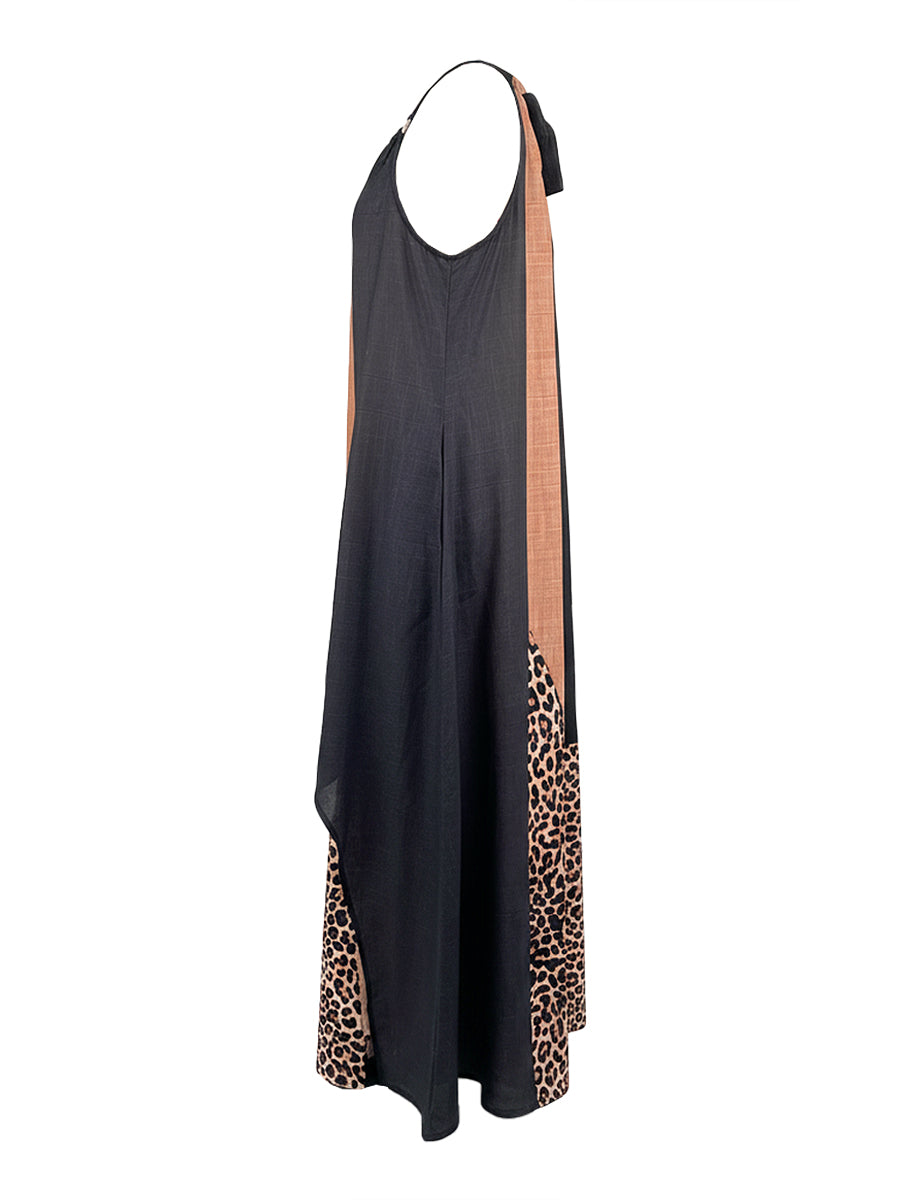 INÈS | Robe longue dos nu à imprimé léopard avec empiècements asymétriques