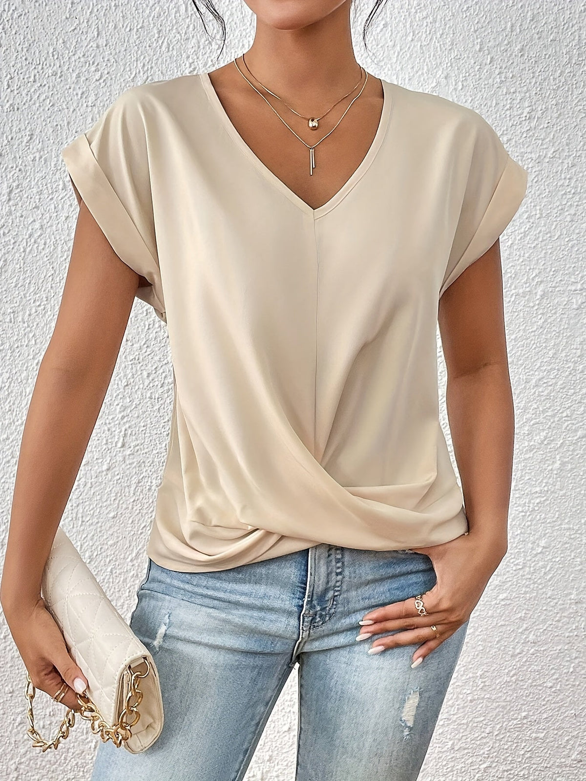 T-SHIRT ÉLÉGANT À COL EN V POUR FEMMES