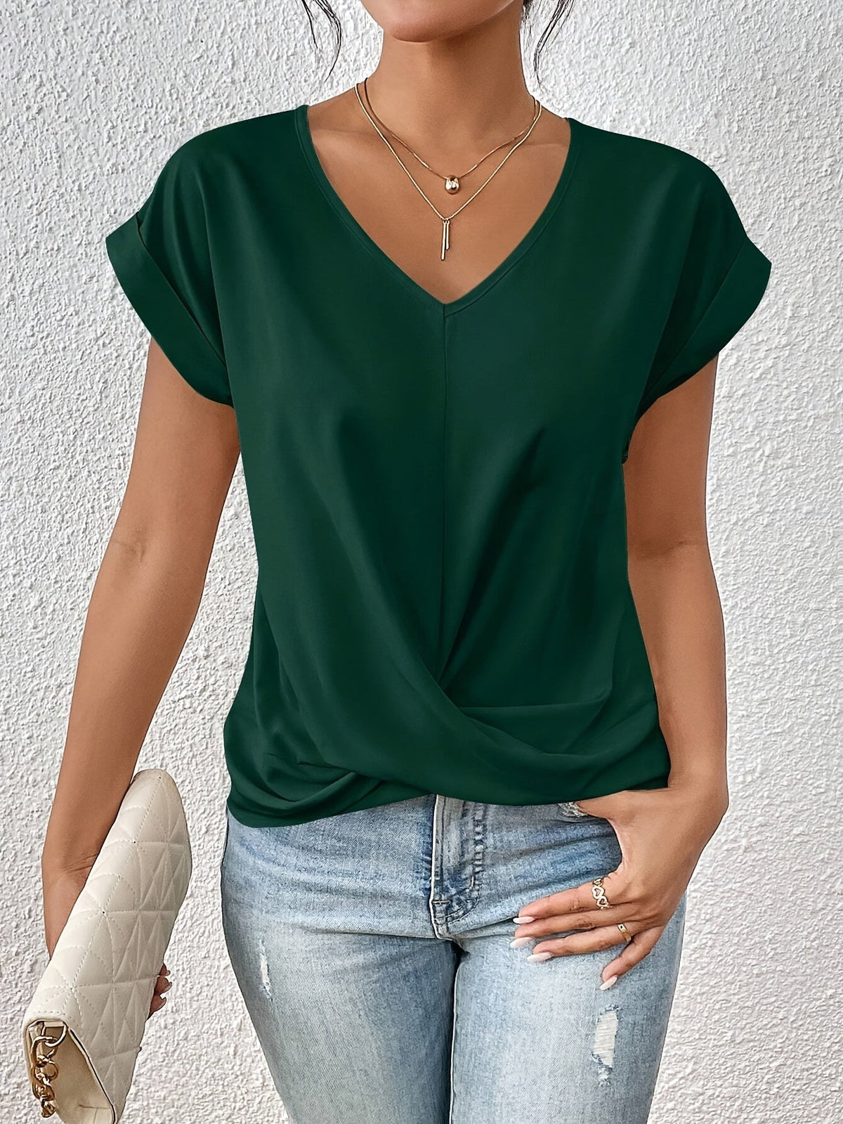 T-SHIRT ÉLÉGANT À COL EN V POUR FEMMES