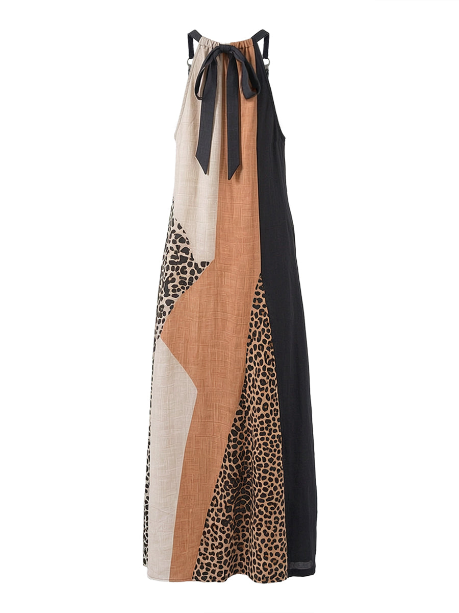 INÈS | Robe longue dos nu à imprimé léopard avec empiècements asymétriques