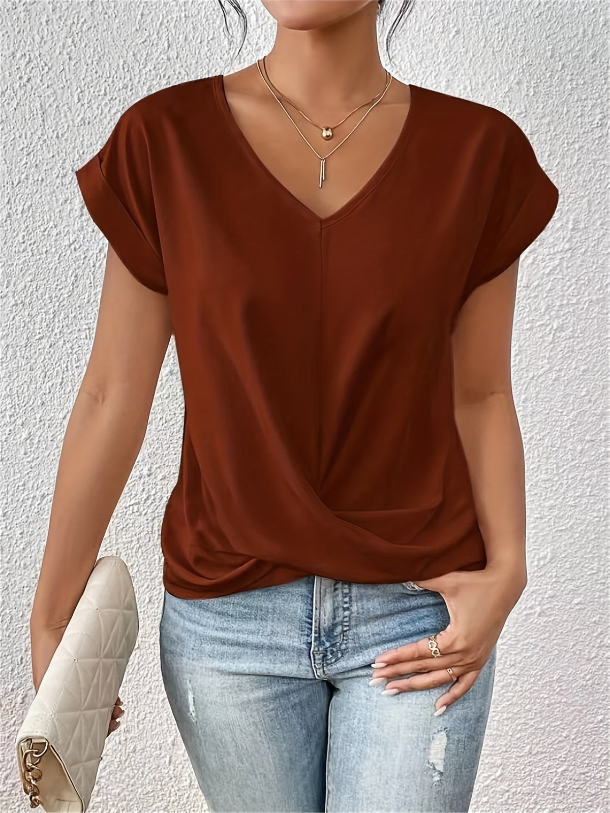T-SHIRT ÉLÉGANT À COL EN V POUR FEMMES