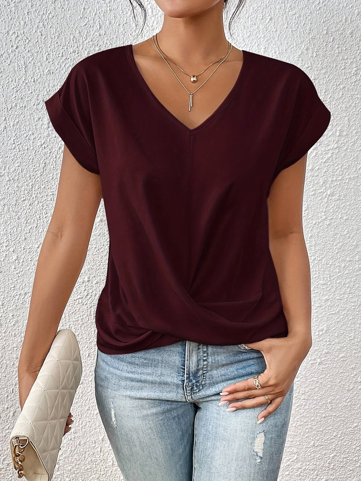 T-SHIRT ÉLÉGANT À COL EN V POUR FEMMES