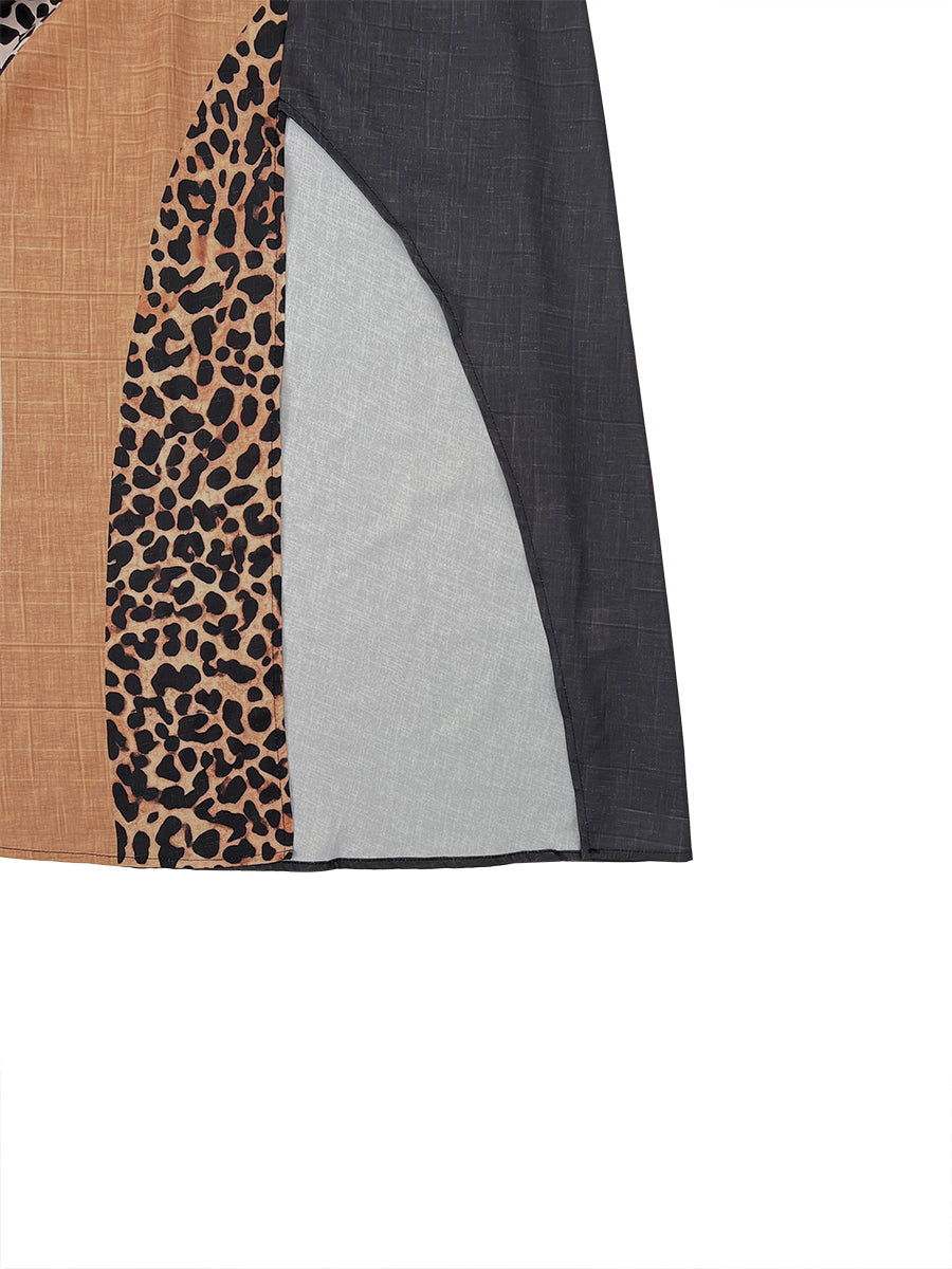 INÈS | Robe longue dos nu à imprimé léopard avec empiècements asymétriques