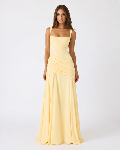 Aina | Robe longue à encolure carrée froncée