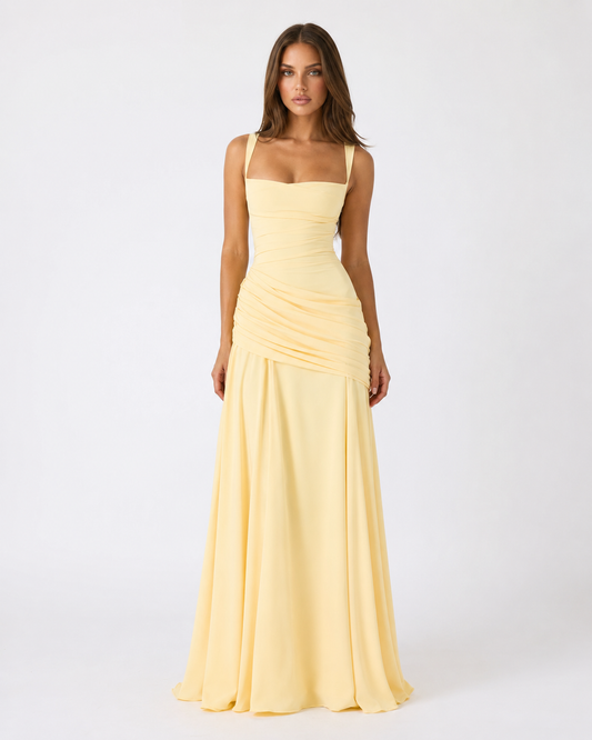 Aina | Robe longue à encolure carrée froncée