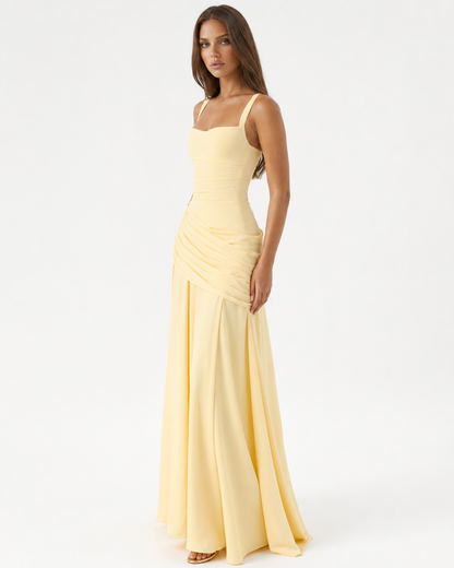 Aina | Robe longue à encolure carrée froncée