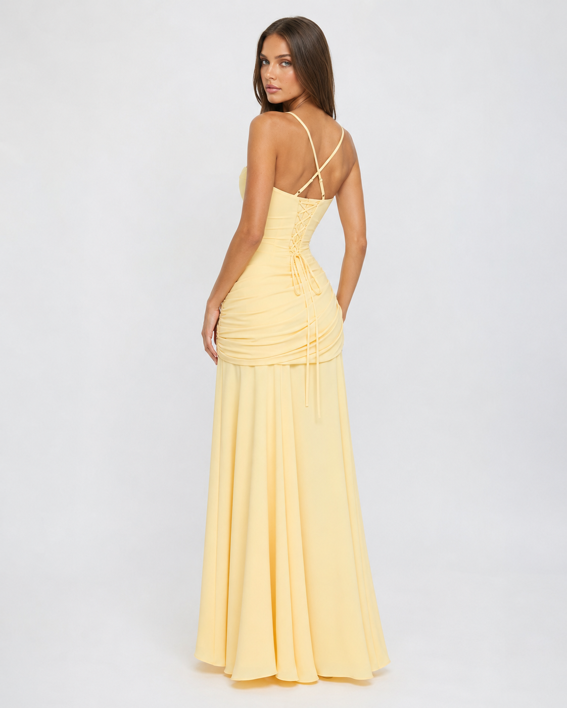 Aina | Robe longue à encolure carrée froncée