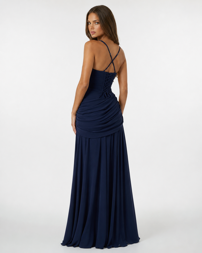 Aina | Robe longue à encolure carrée froncée