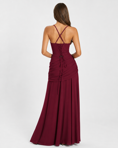 Aina | Robe longue à encolure carrée froncée