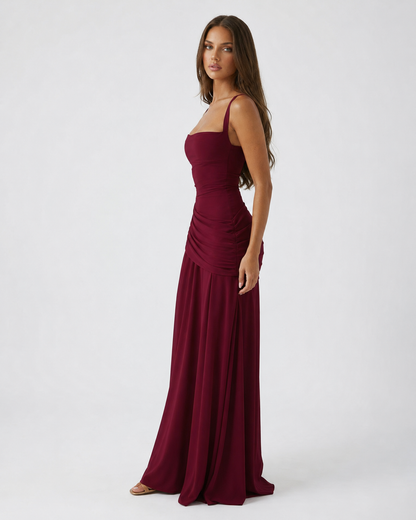 Aina | Robe longue à encolure carrée froncée