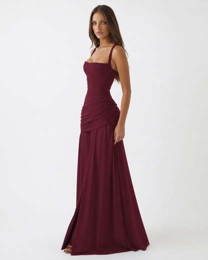 Aina | Robe longue à encolure carrée froncée