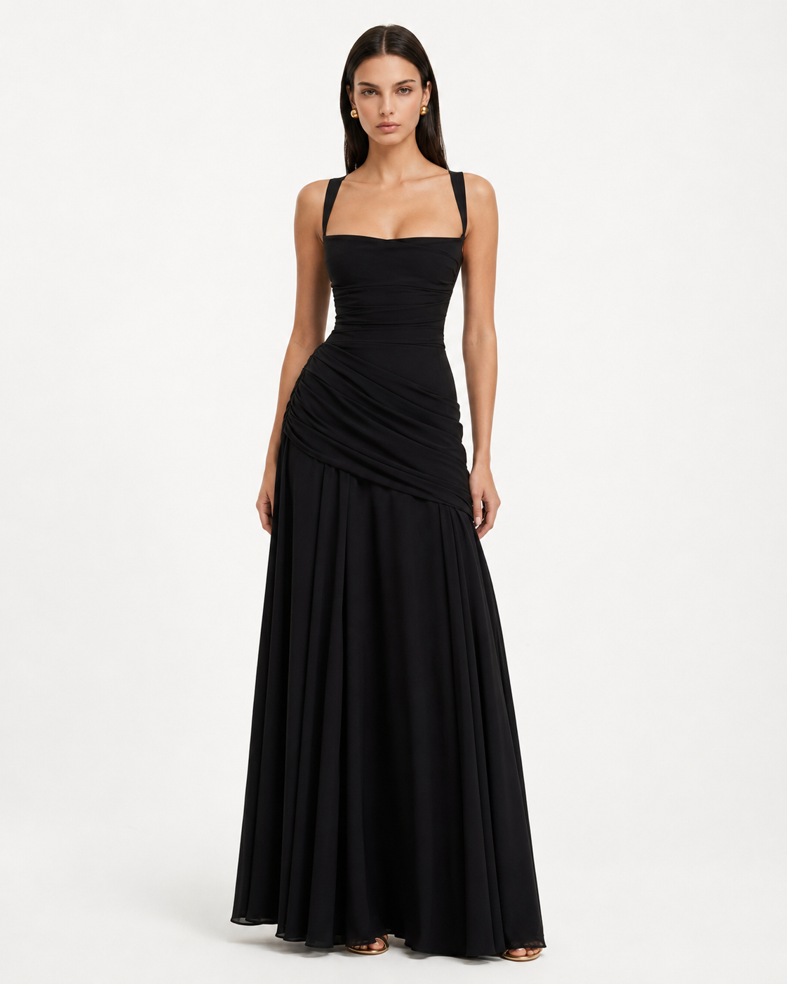 Aina | Robe longue à encolure carrée froncée
