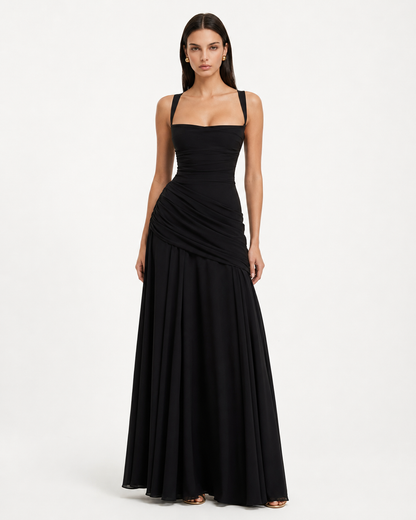 Aina | Robe longue à encolure carrée froncée