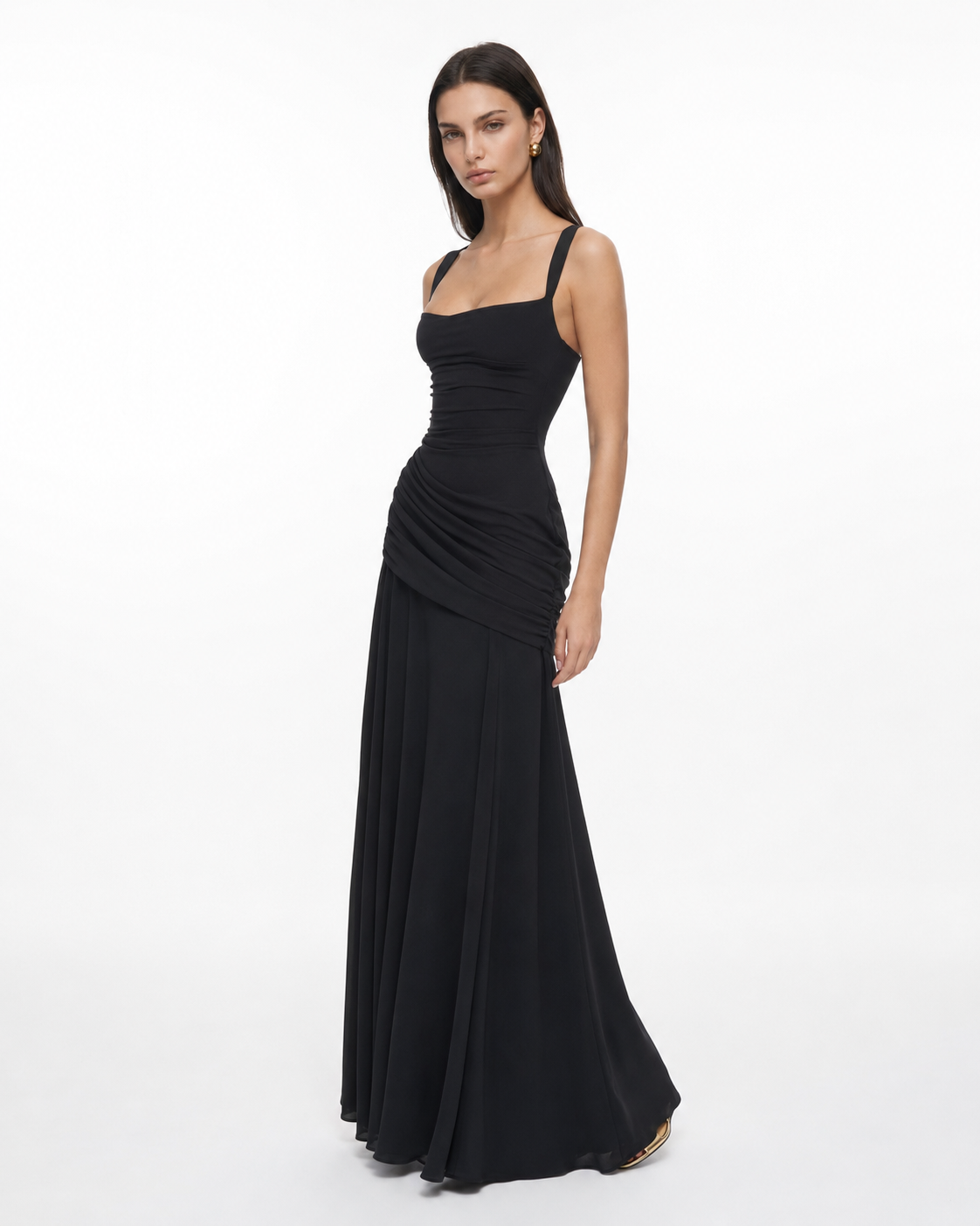 Aina | Robe longue à encolure carrée froncée