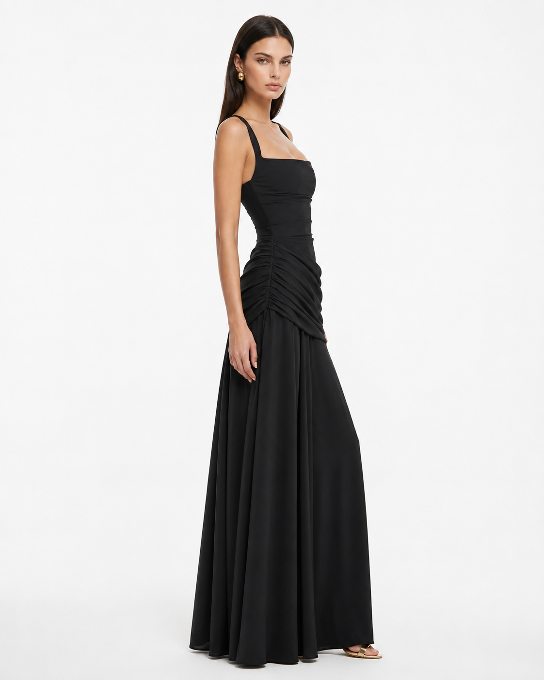 Aina | Robe longue à encolure carrée froncée