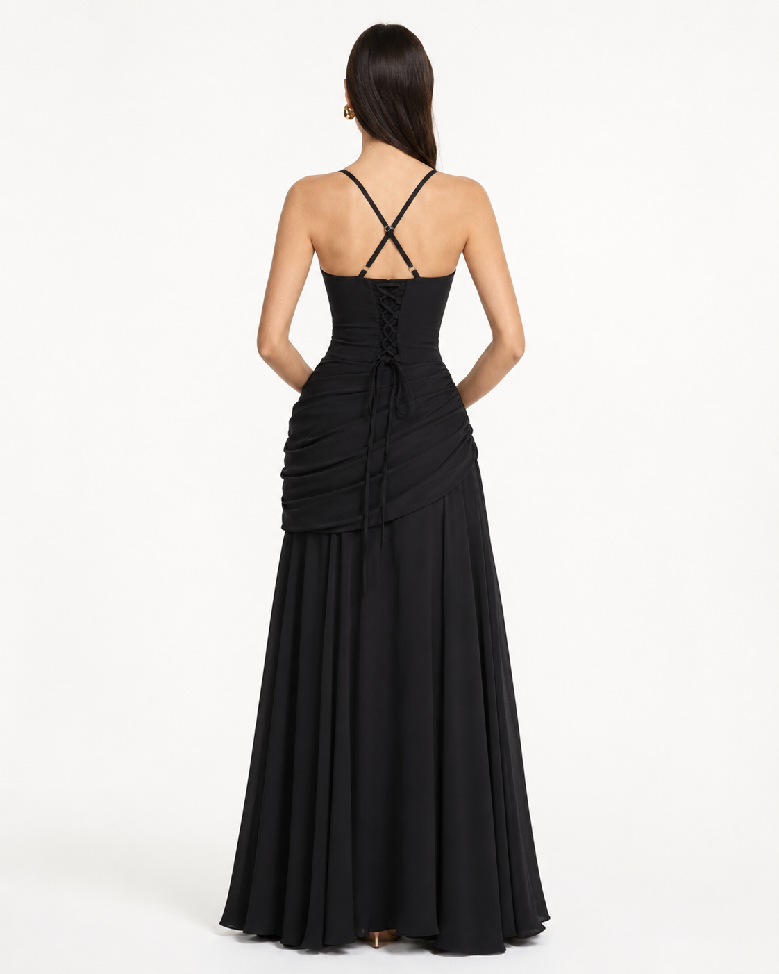 Aina | Robe longue à encolure carrée froncée