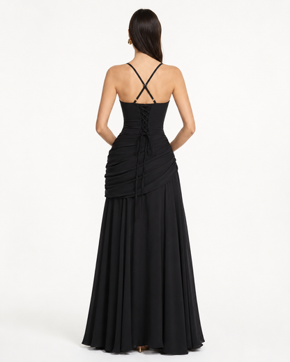 Aina | Robe longue à encolure carrée froncée