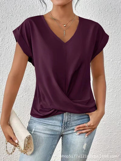 T-SHIRT ÉLÉGANT À COL EN V POUR FEMMES