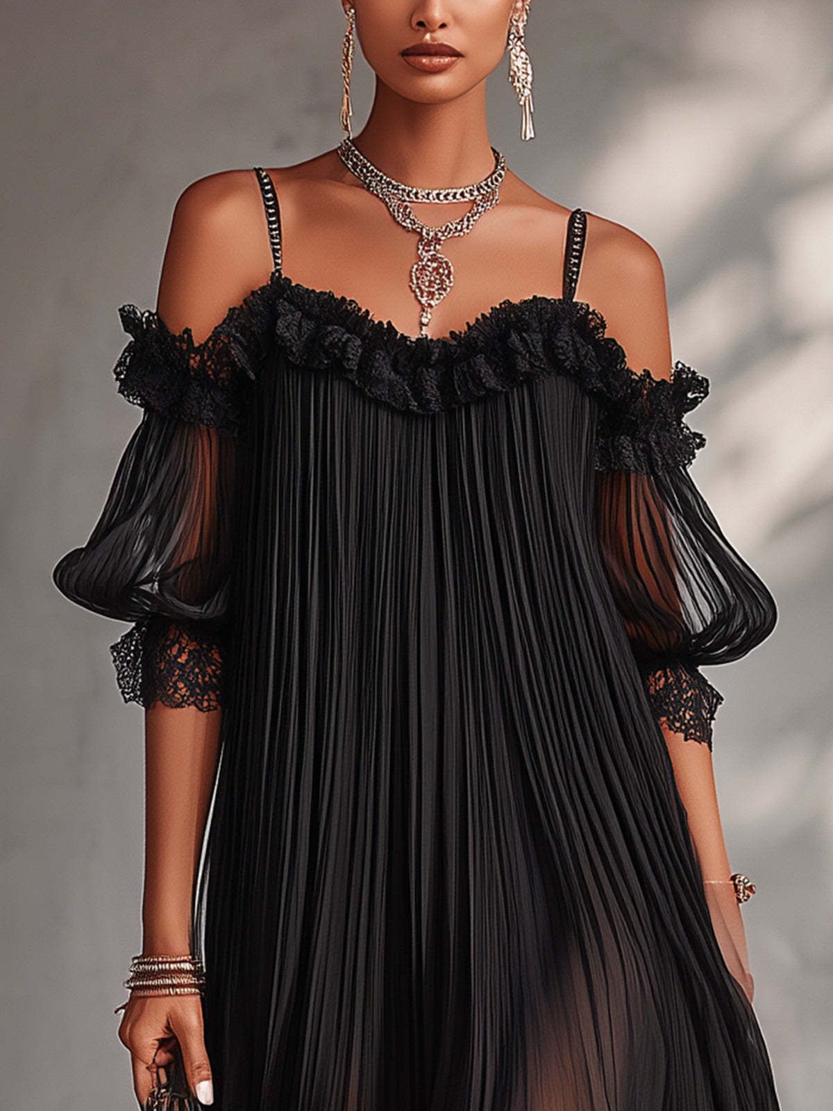 Nuria | Robe longue en mousseline de soie à col en V