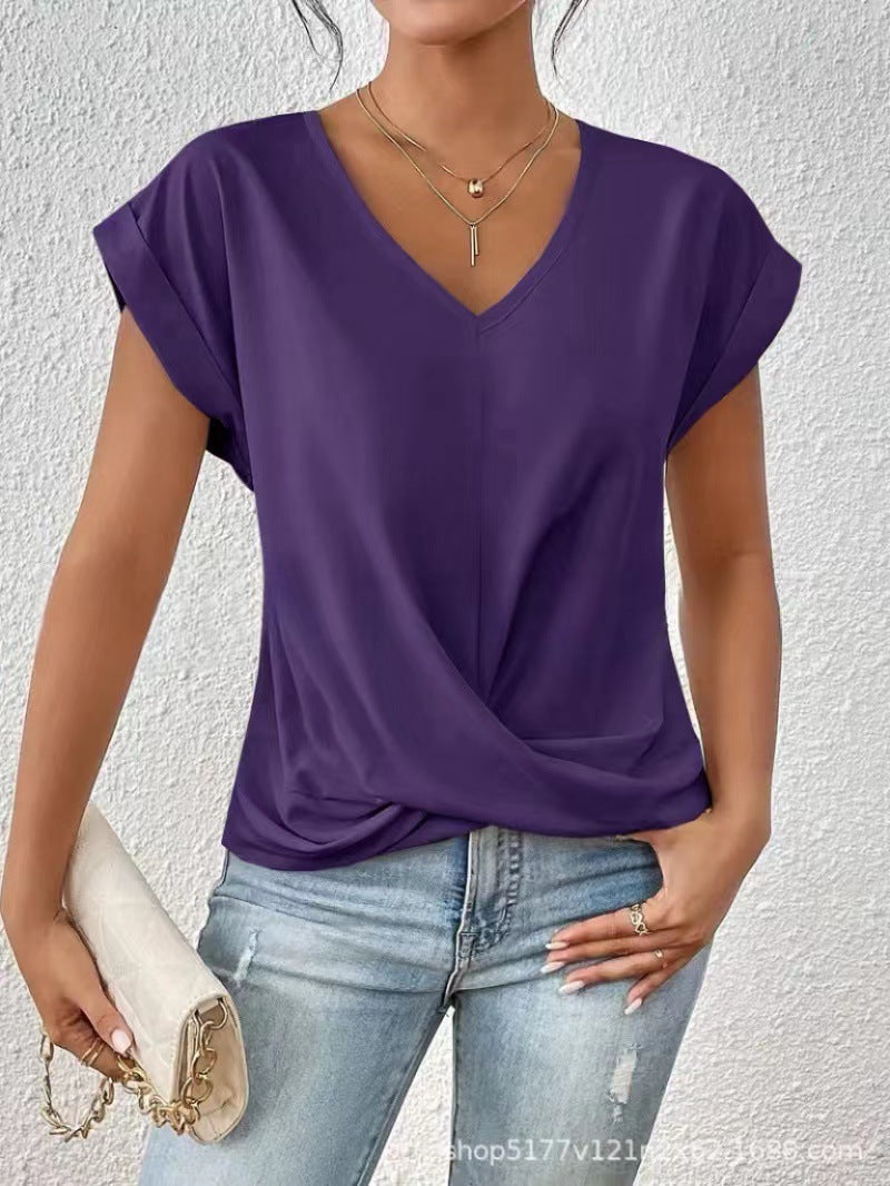 T-SHIRT ÉLÉGANT À COL EN V POUR FEMMES