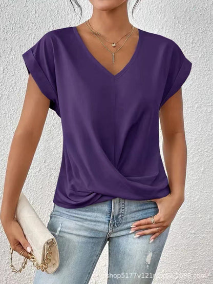 T-SHIRT ÉLÉGANT À COL EN V POUR FEMMES