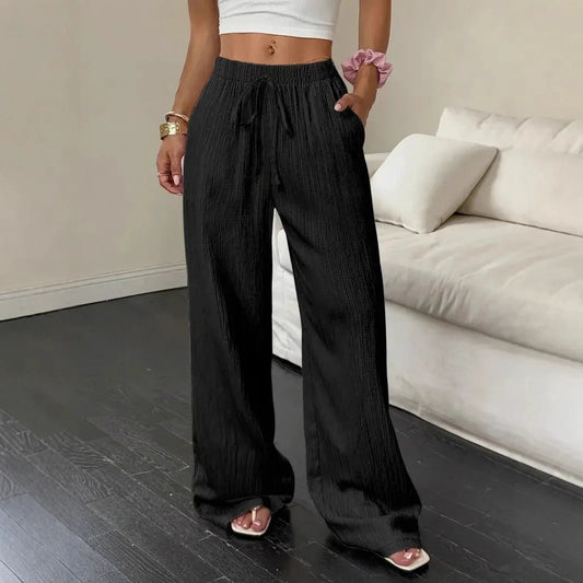 Pantalon Marelle™ en coton et lin avec cordon de serrage et coupe palazzo ample