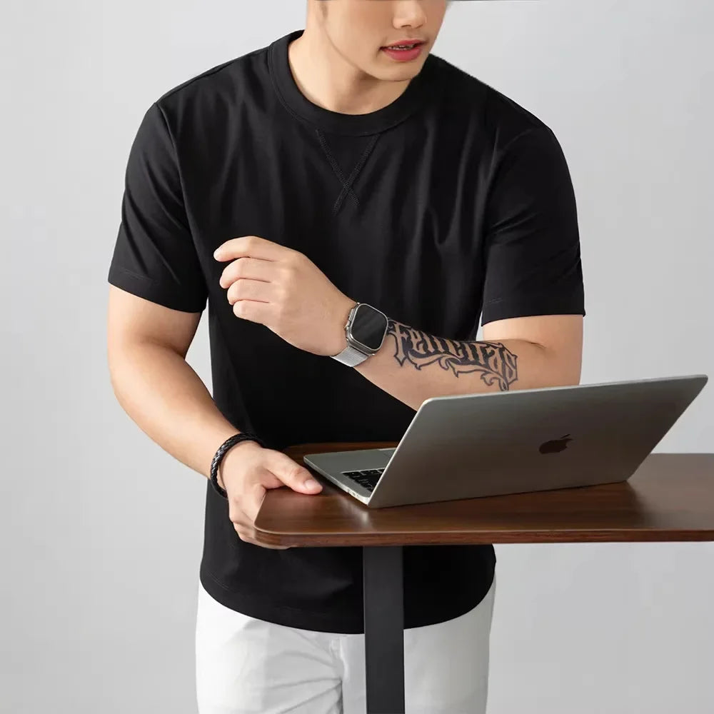 T-shirt Louis™ en coton premium élasthanne à col rond côtelé