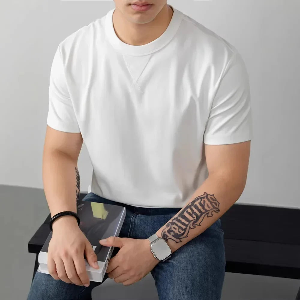 T-shirt Louis™ en coton premium élasthanne à col rond côtelé