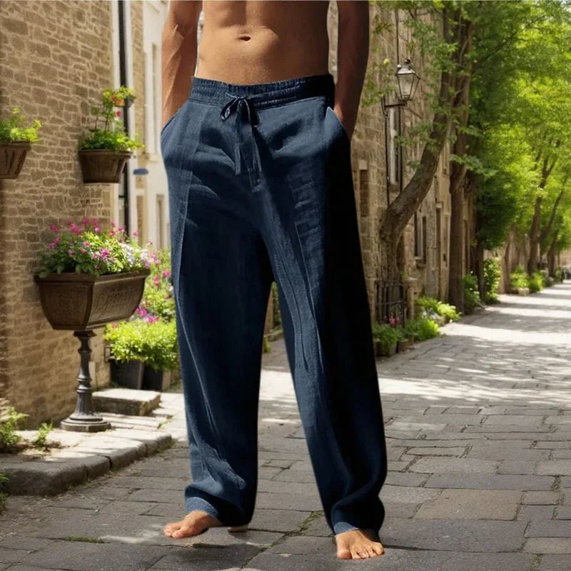 Pantalon Oliver™ en coton et lin avec taille élastique et cordon de serrage