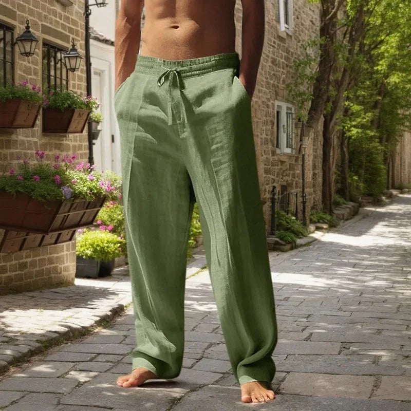 Pantalon Oliver™ en coton et lin avec taille élastique et cordon de serrage