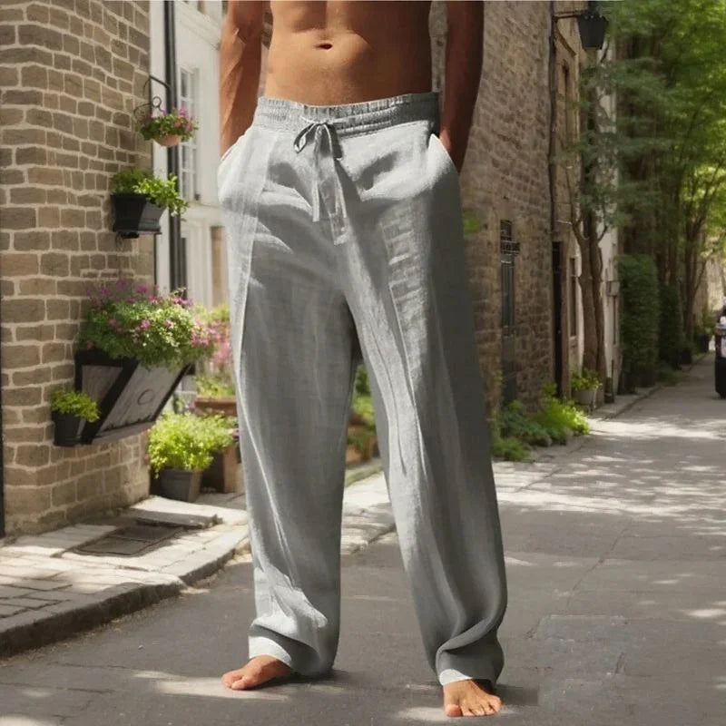 Pantalon Oliver™ en coton et lin avec taille élastique et cordon de serrage
