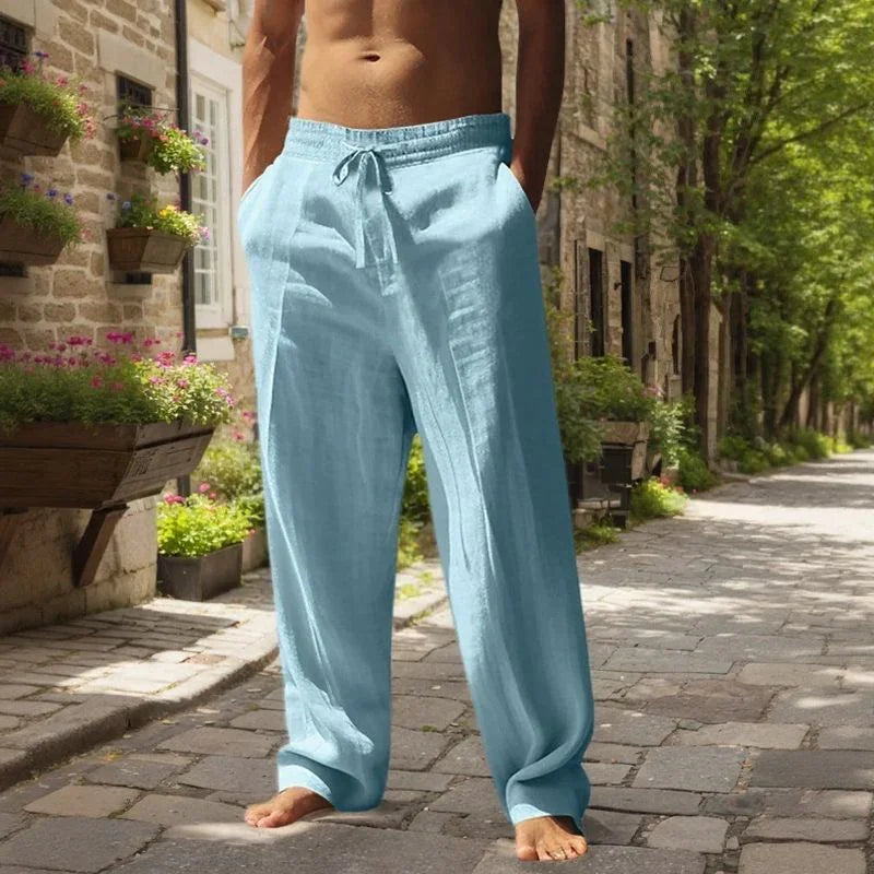 Pantalon Oliver™ en coton et lin avec taille élastique et cordon de serrage