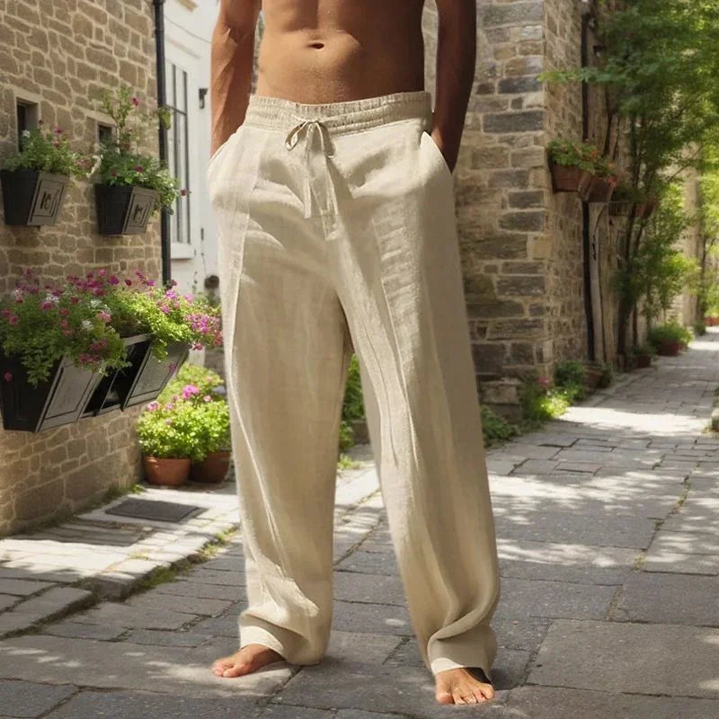 Pantalon Oliver™ en coton et lin avec taille élastique et cordon de serrage
