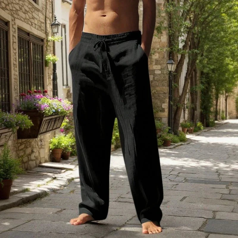 Pantalon Oliver™ en coton et lin avec taille élastique et cordon de serrage