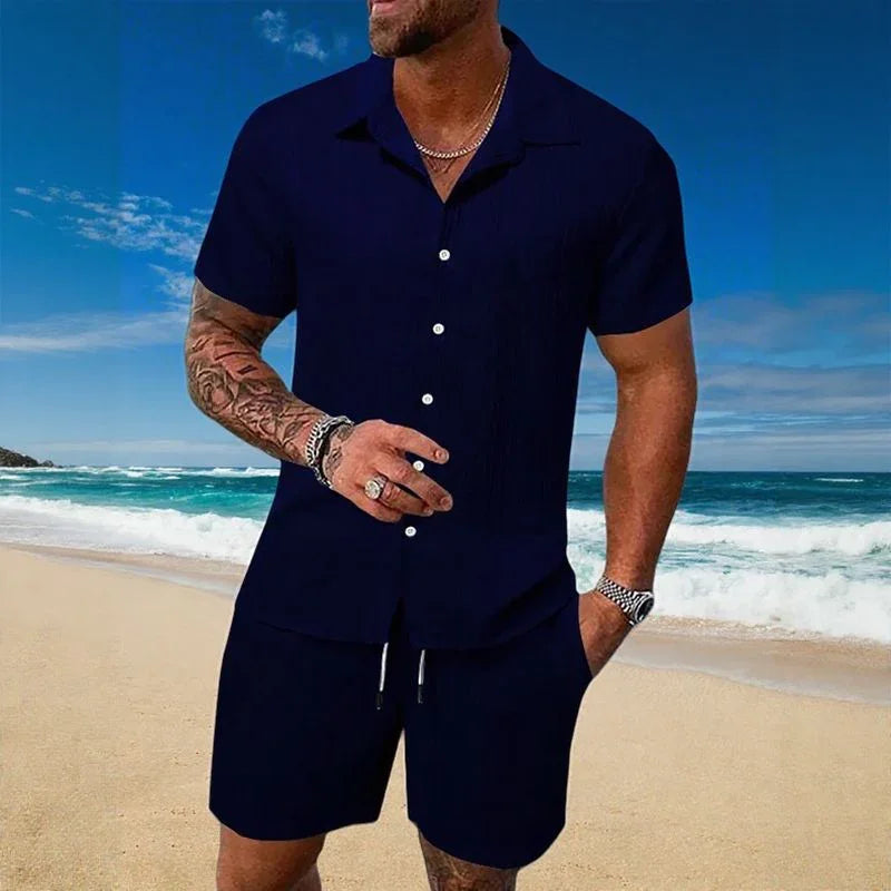 Ensemble Gael™ en soie glacée avec t-shirt à manches courtes et short réglable