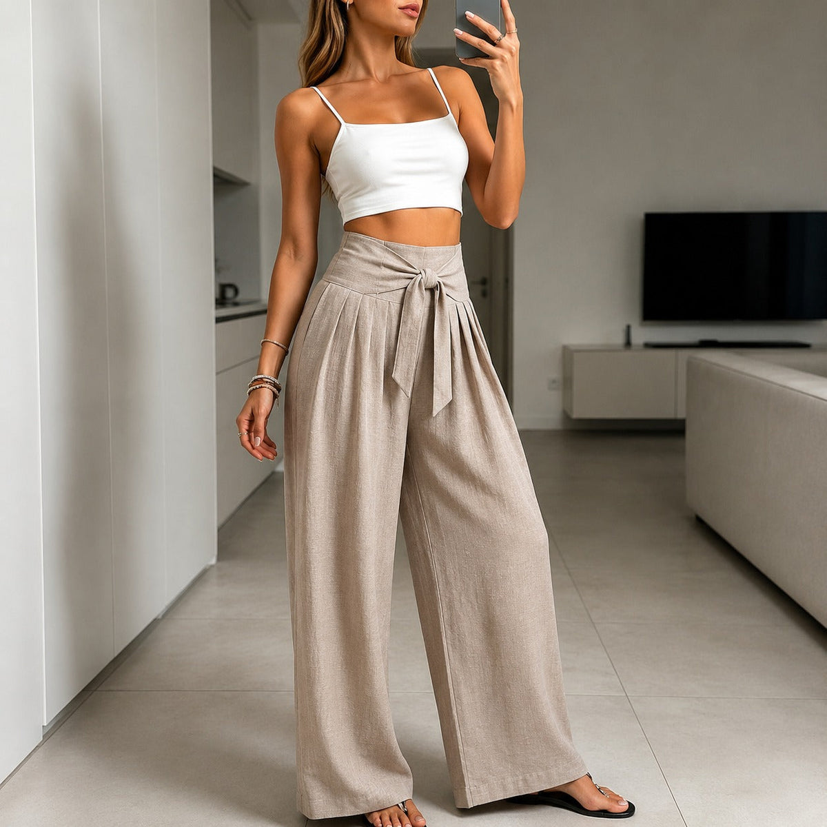 Pantalon Arielle™ avec élégante ceinture réglable et taille embossée