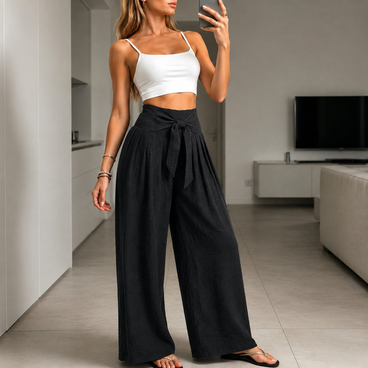 Pantalon Arielle™ avec élégante ceinture réglable et taille embossée