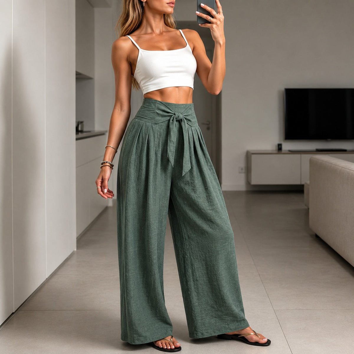 Pantalon Arielle™ avec élégante ceinture réglable et taille embossée