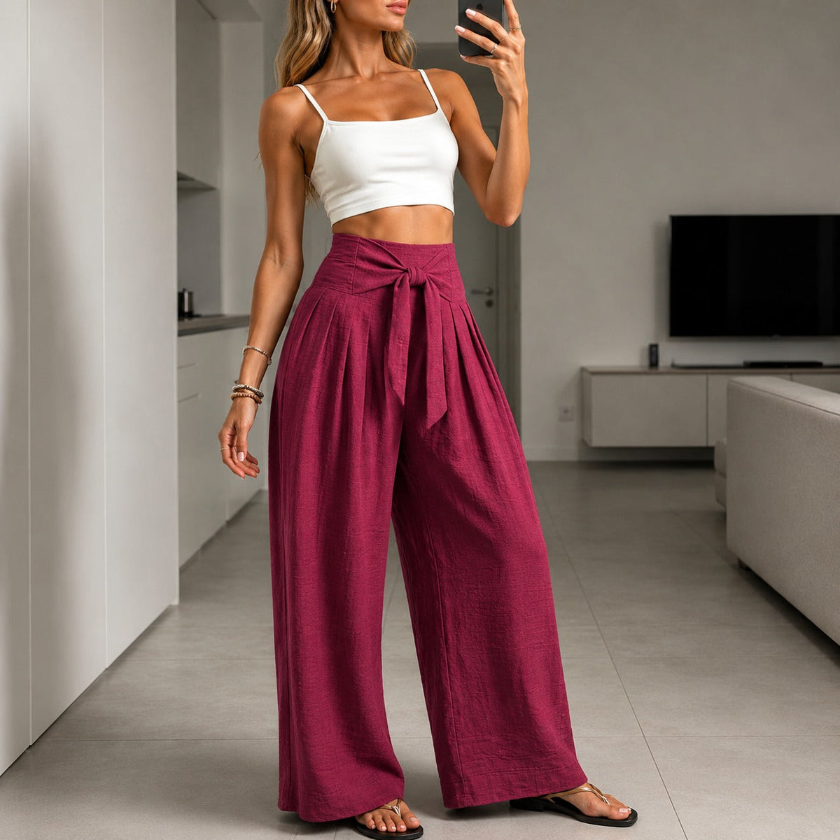Pantalon Arielle™ avec élégante ceinture réglable et taille embossée