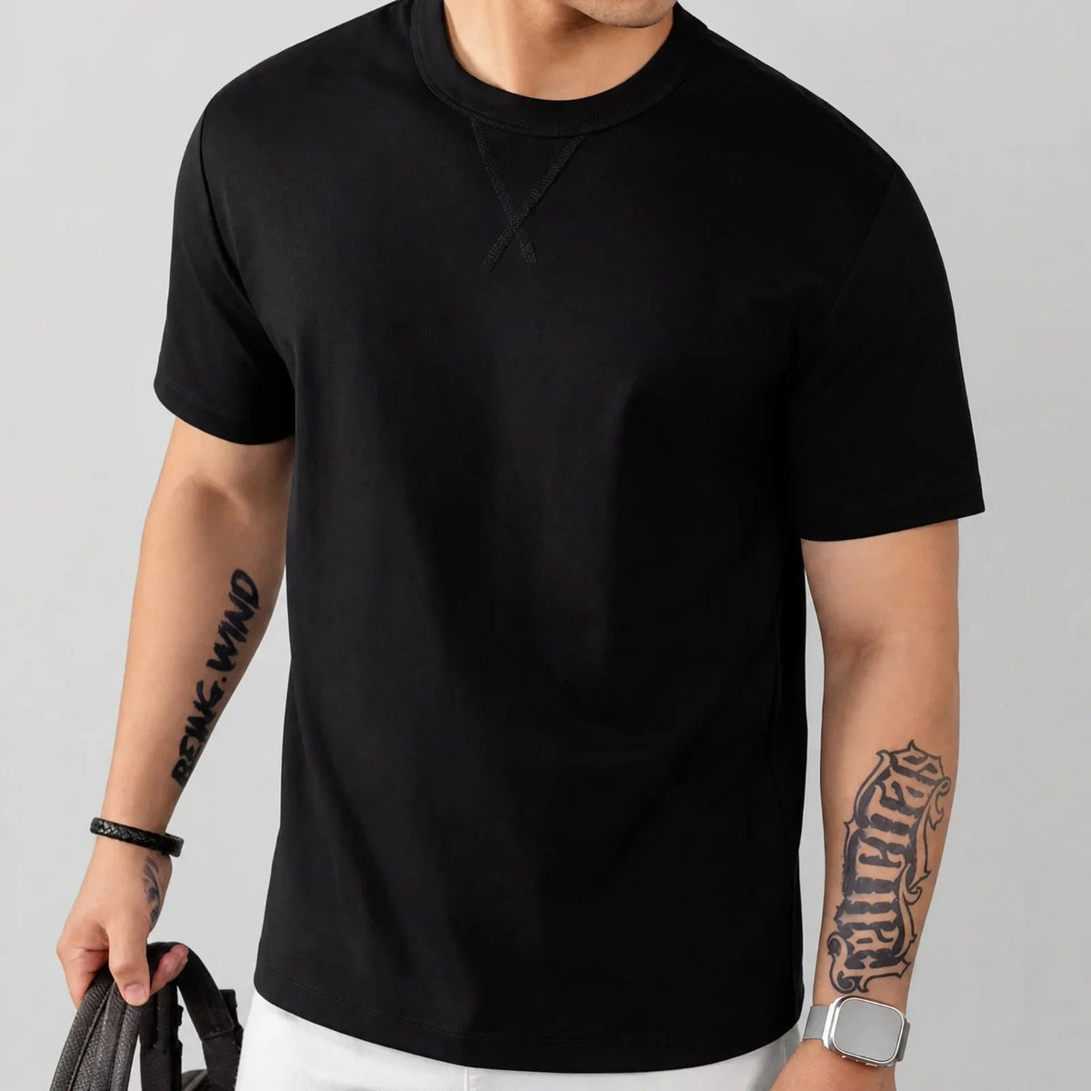 T-shirt Louis™ en coton premium élasthanne à col rond côtelé