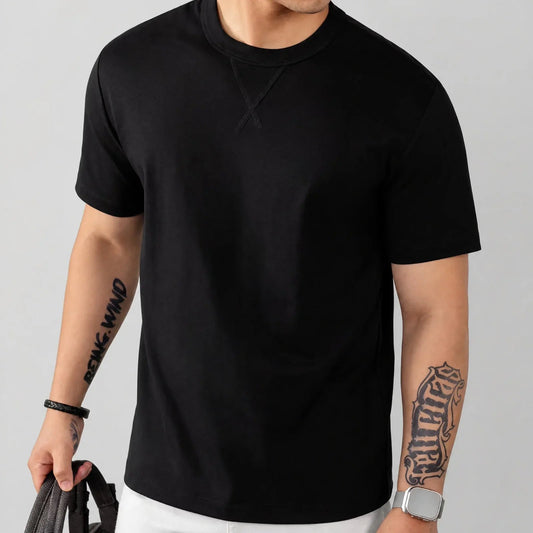 T-shirt Louis™ en coton premium élasthanne à col rond côtelé