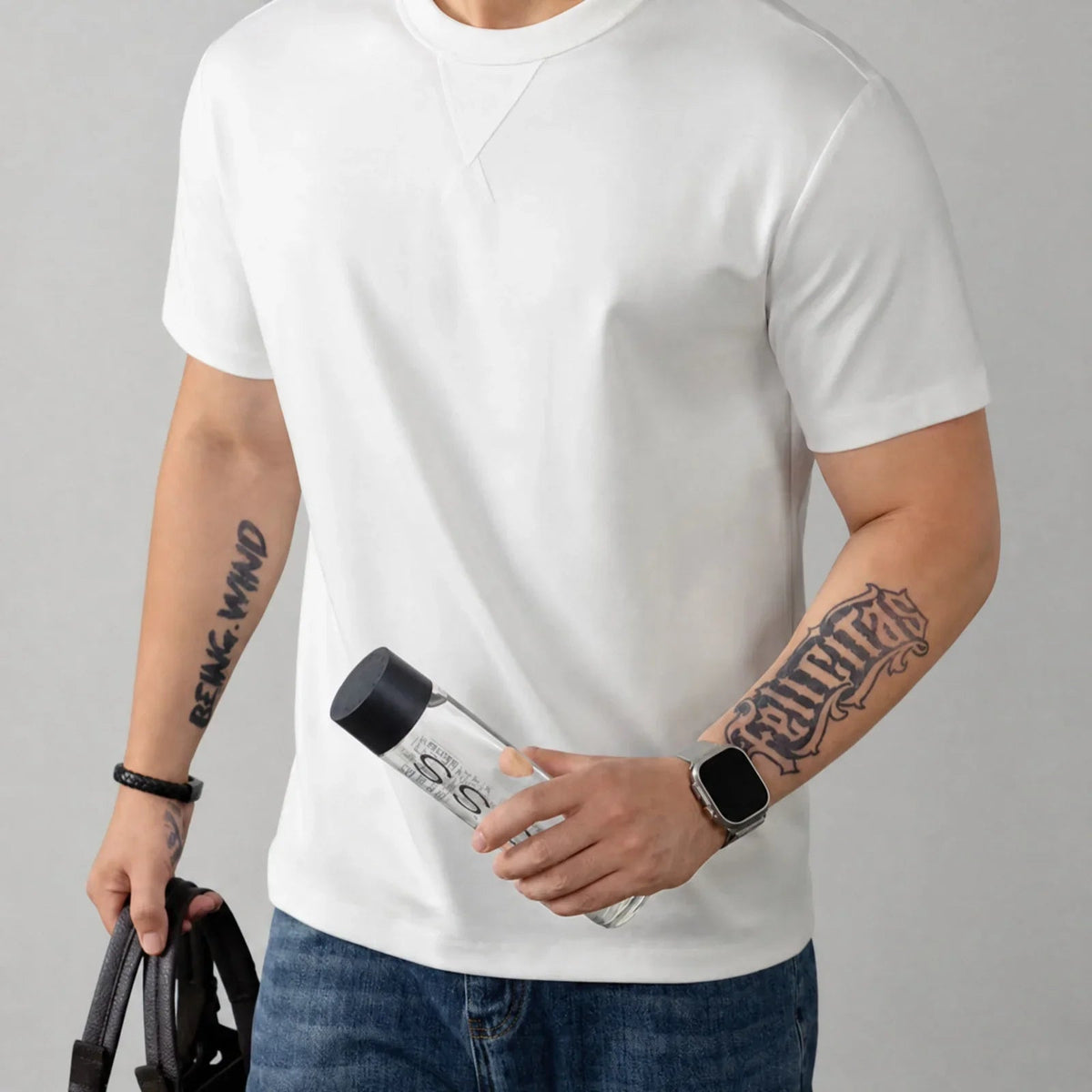 T-shirt Louis™ en coton premium élasthanne à col rond côtelé