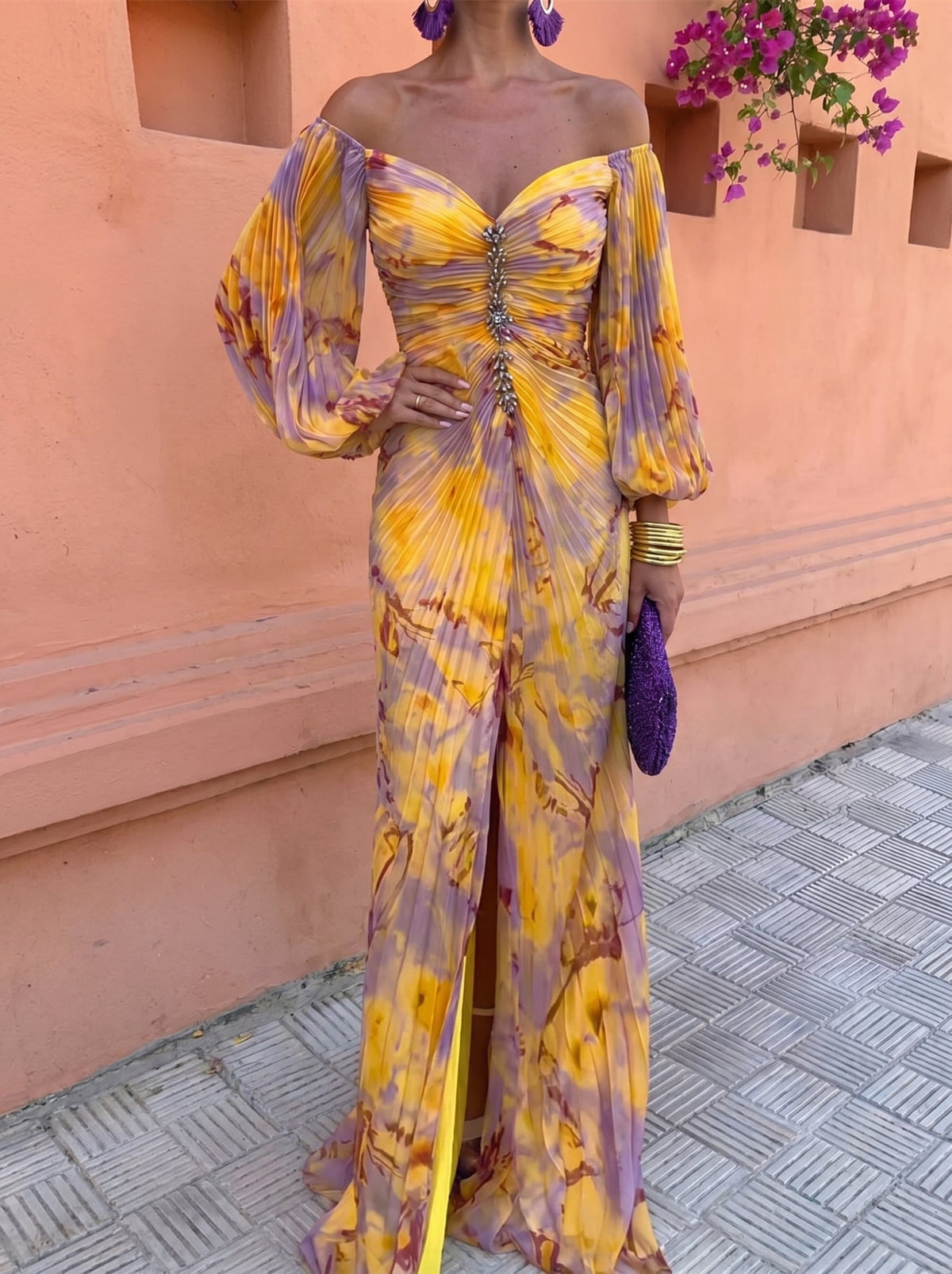 Juliette | Robe longue imprimée florale avec décolleté plongeant