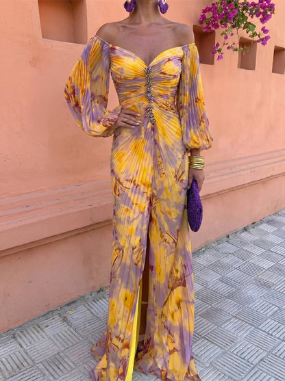 Juliette | Robe longue imprimée florale avec décolleté plongeant