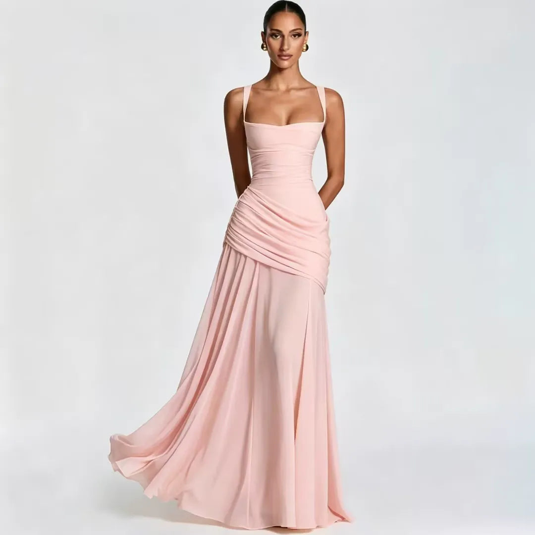 Aina | Robe longue à encolure carrée froncée