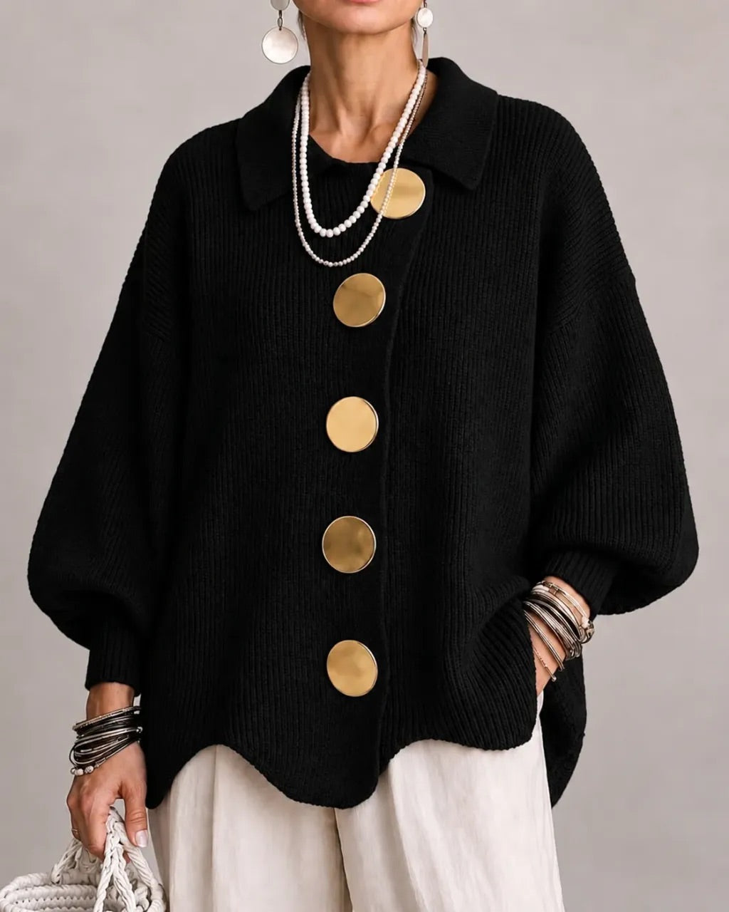 Béatrice | Gilet boutonné à col oversize